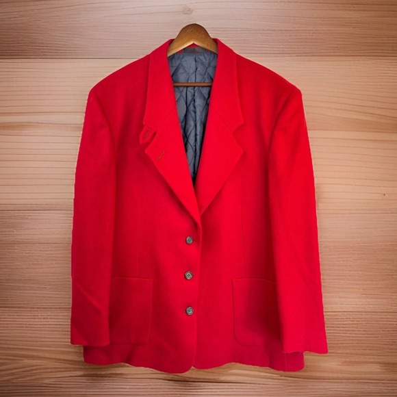 Vintage L.L. Bean Red‎ 100% Wool Blazer Coat 16 Thinsulate Outdoor Neck Tab USA